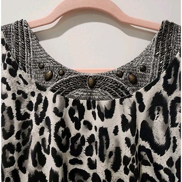 Dressbarn Collection Leopard Print Dress Lined Embellished Size 16 Black‎ Tan - Picture 11 of 12